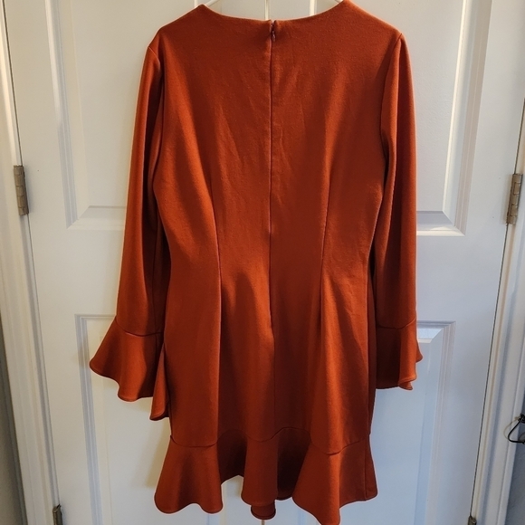 Gianni Bini The In Crowd Bell Sleeve Ruffle Sophie Mini Dress burnt orange 12 - Picture 4 of 11